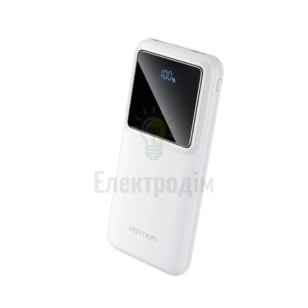 Зовнішній акумулятор Vention 10000mAh Power Bank (Micro-USB + USB-C + USB-A + USB-A) 22.5W White LED Display Type FHKW0 