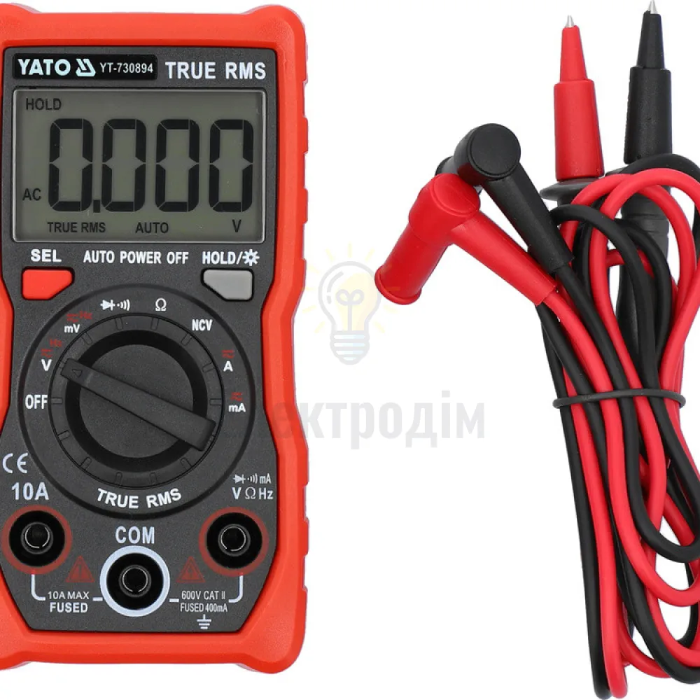 YATO Мультиметр TRUE RMS електричних параметрів YATO з LCD-цифровим діапазоном 4000 від 2х1,5V;AA батар YT-730894  - фото 1