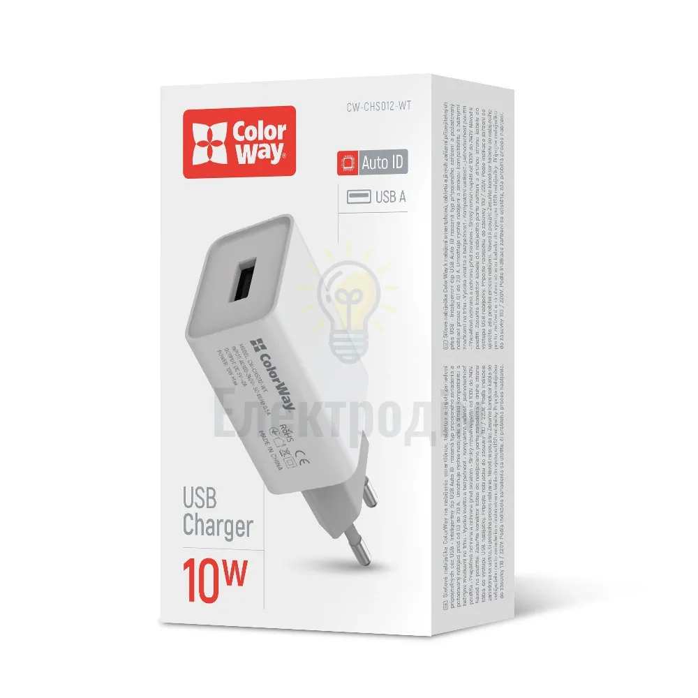 Зарядний пристрій мережевий USB 2,0A 10W білий ColorWay CW-CHS012-WT CW-CHS012-WT 