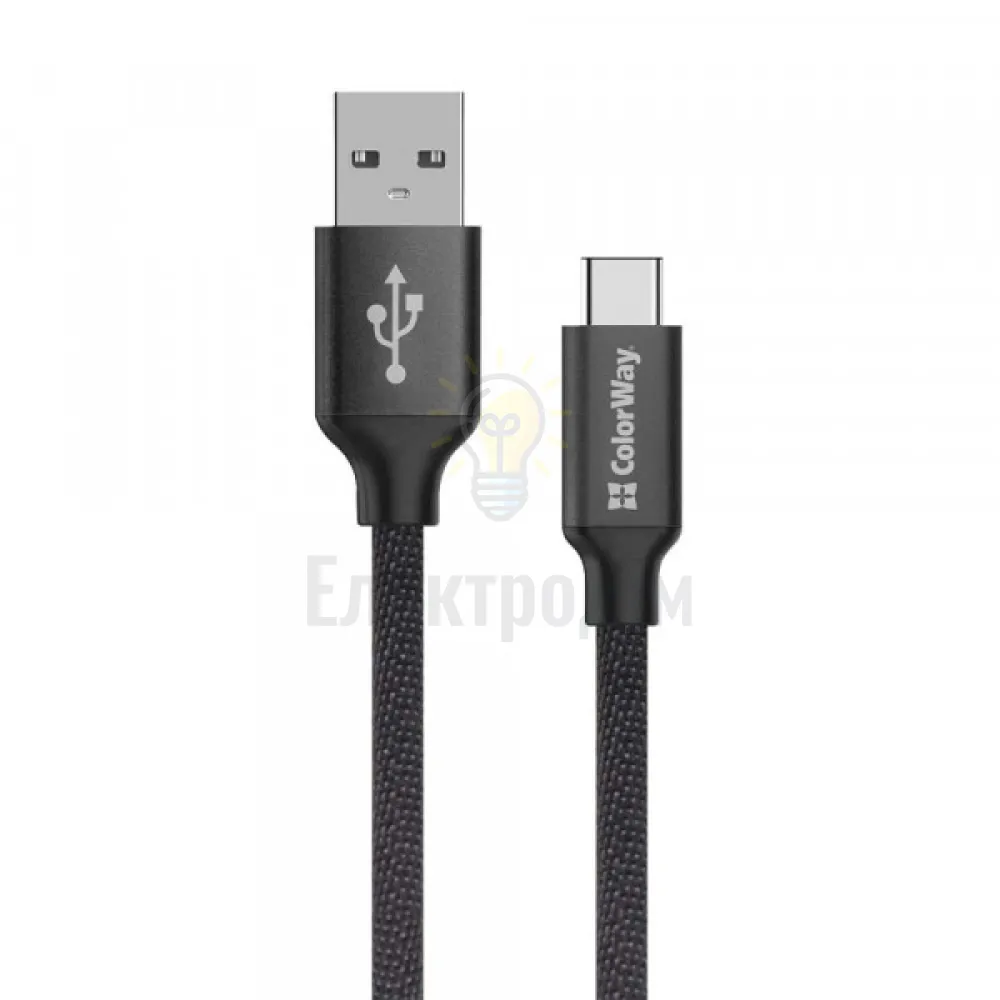 Кабель Colorway USB - Type-C (zinc alloy + led) 2.4А 1м чорний CW-CBUC035-BK  - фото 2