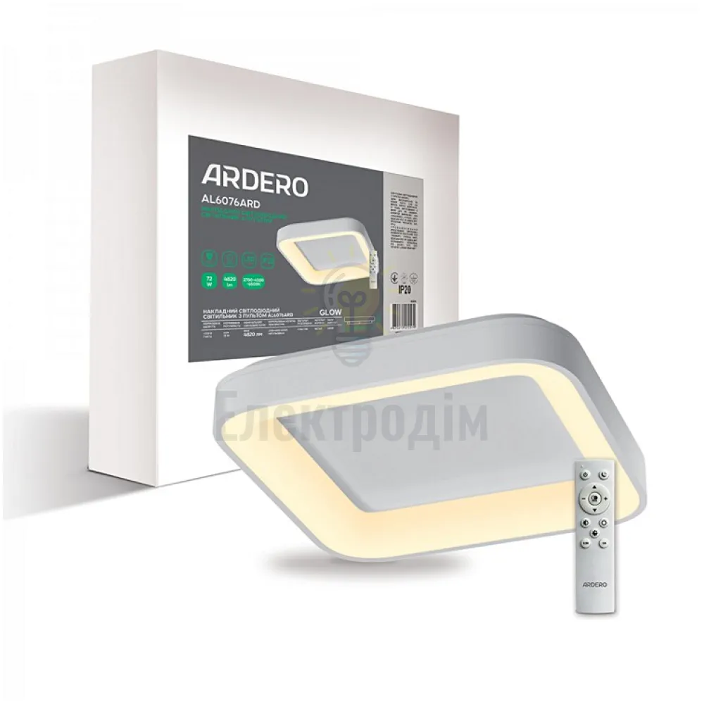 AL6076ARD 72W квадрат 4820Lm 2700K-6500K 450*450*80mm GLOW 80258 