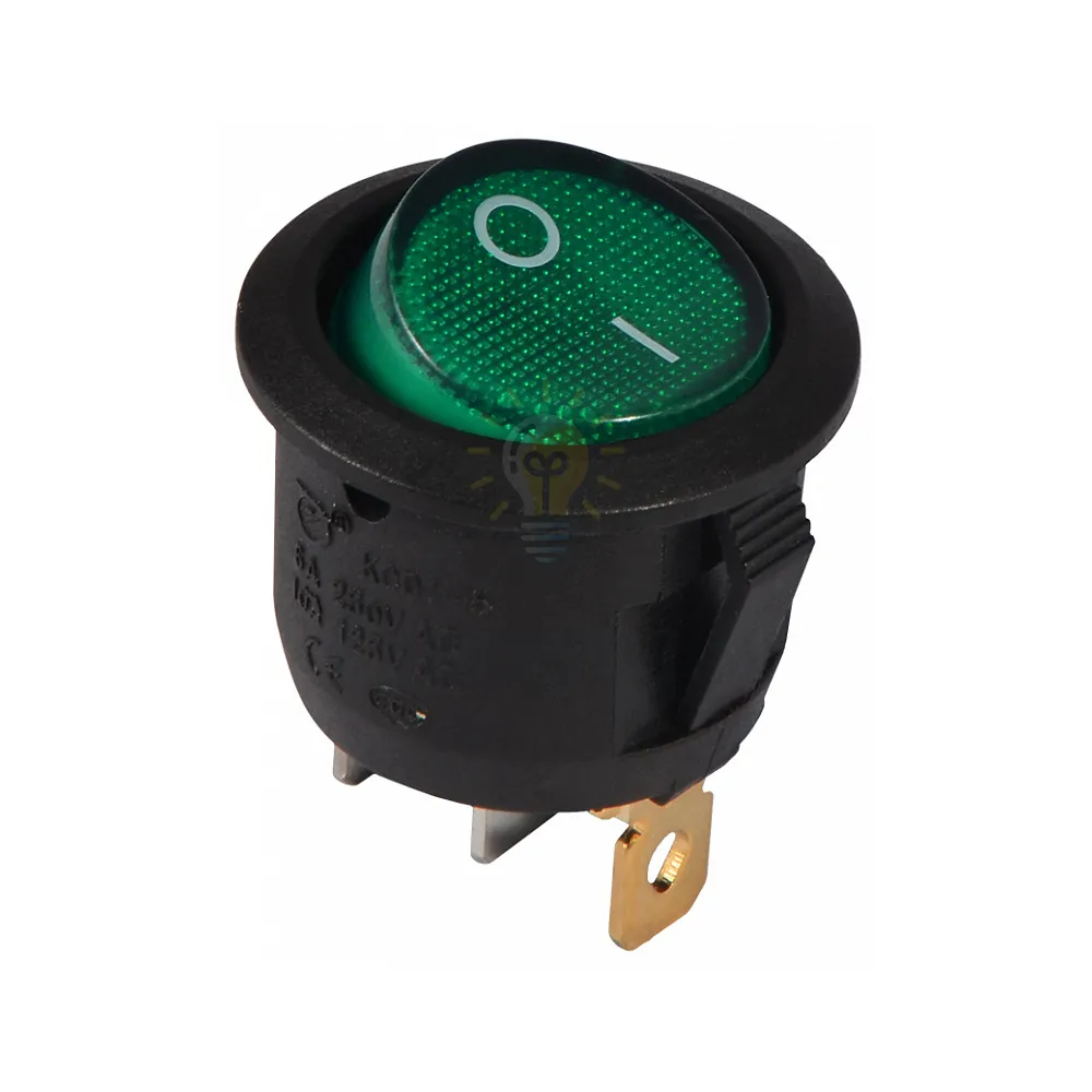 Перемикач KCD1-5-101N GR/B 220V 1 клав. круглий зелений з підсвічуванням  АСКО A0140040072 