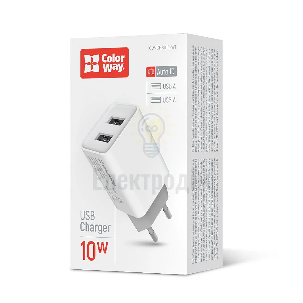 Зарядний пристрій мережевий 2USB 2,1А 10W білий ColorWay CW-CHS015-WT CW-CHS015-WT 