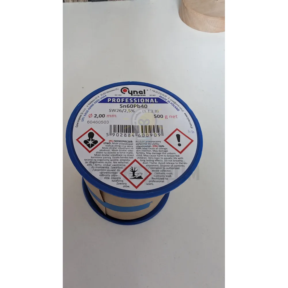 Дротяний припій, 2,0mm, 500g, з флюсом, свинцевий, CYNEL Sn60Pb40-SW26/2.5% Ø2.0, 500g 98053 