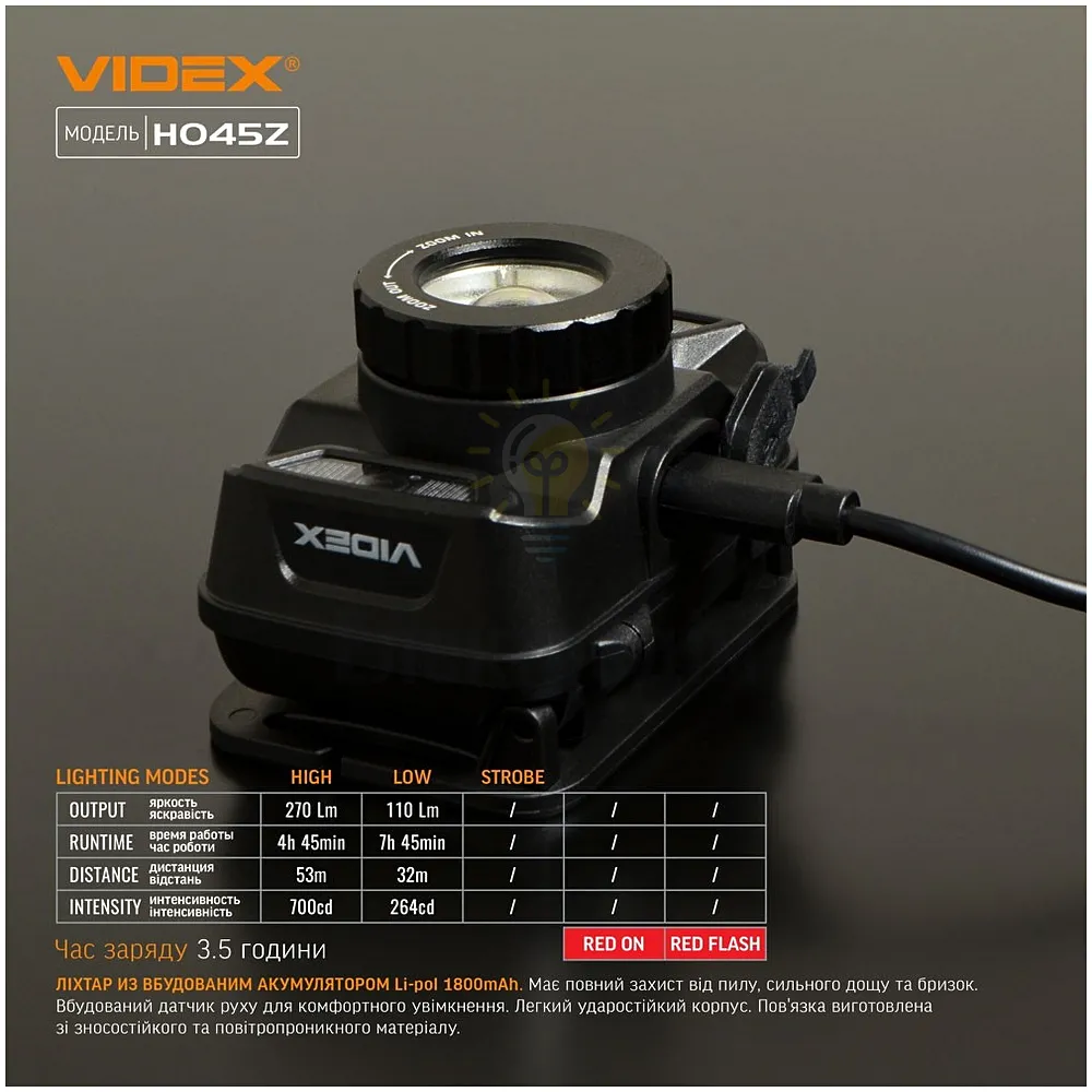 Налобний світлодіодний ліхтарик VIDEX 270Lm 5000K VLF-H045Z  - фото 3