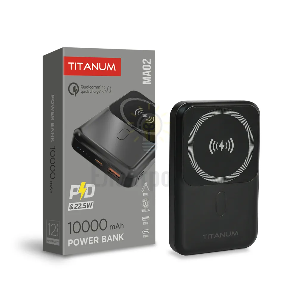 Повербанк з бездротовою зарядкою 10000mAh TITANUM MA02 22.5W Black TPB-MA02-B 