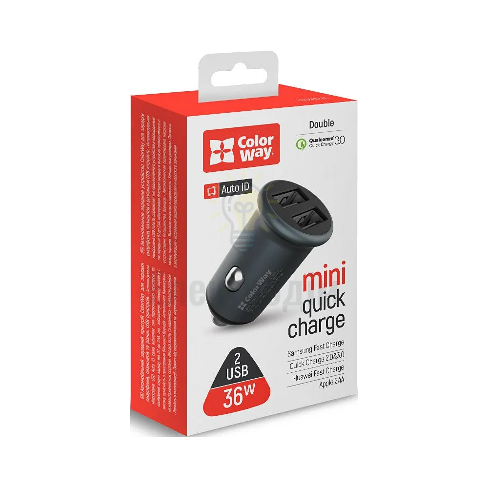 Автомобільний зарядний пристрій ColorWay CW-CHA036Q-GR 2USB 3,0A 36W QC сірий CW-CHA036Q-GR 