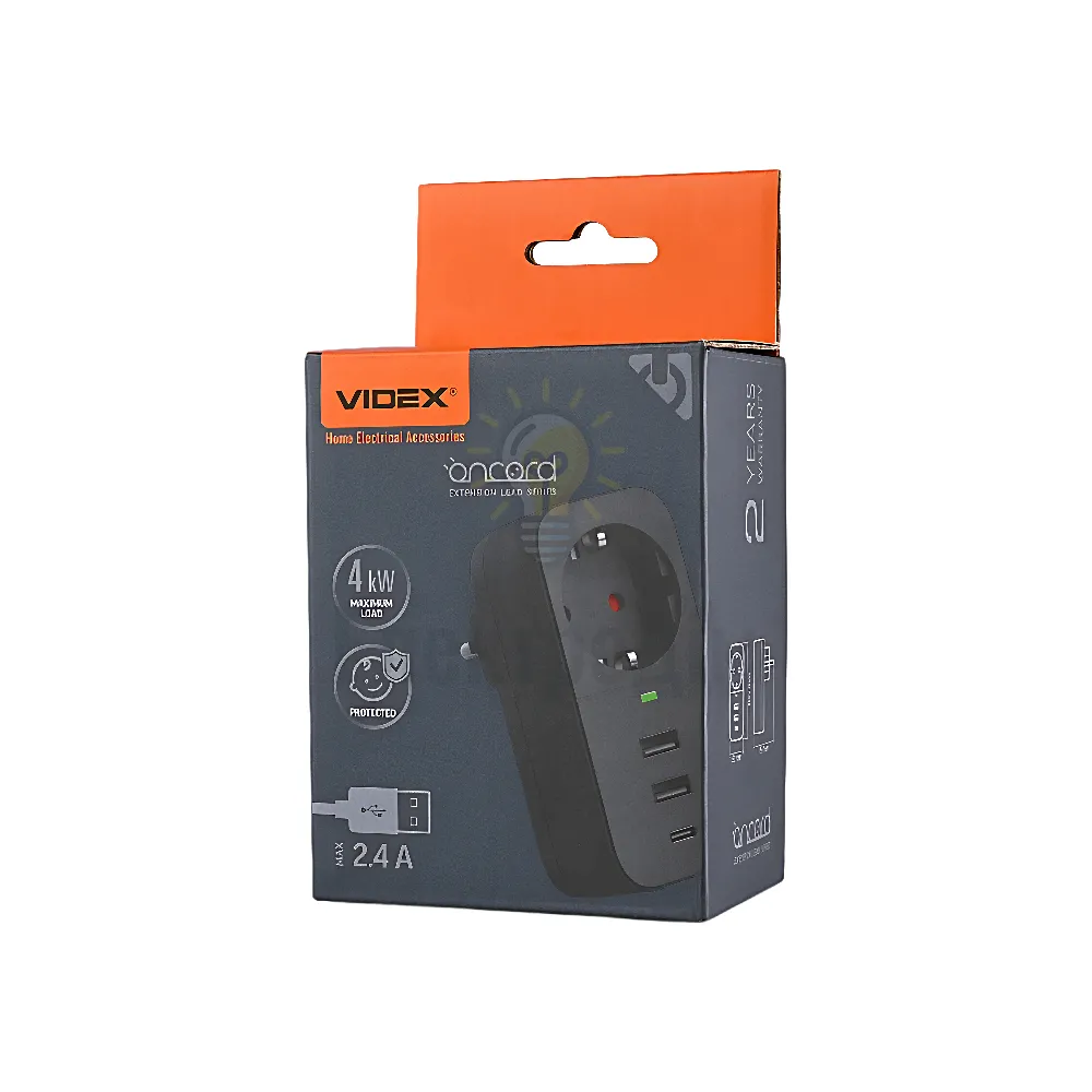 Мережевий адаптер VIDEX ONCORD з/з 1п 2.4A 2USB+USB-C Black VF-AD1G2U1C-B 
