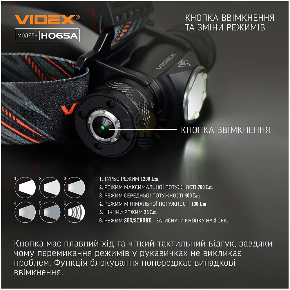 Налобный светодиодный фонарик VIDEX 1200Lm 5000K VLF-H065A  - фото 2
