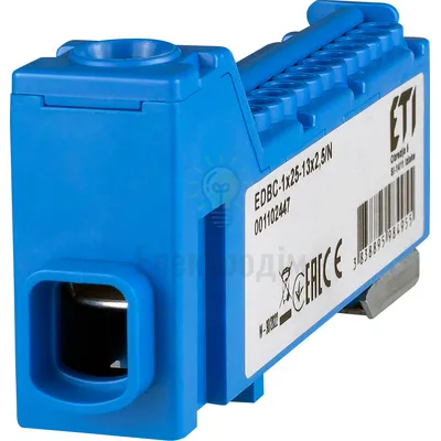 Блок розподільчий EDBC-1x25-13x2,5/N (63A, 1000V AC/1500V DC, IN: 1x25, OUT: 13x2,5;  синій)	  1102447 — купити в Електродім