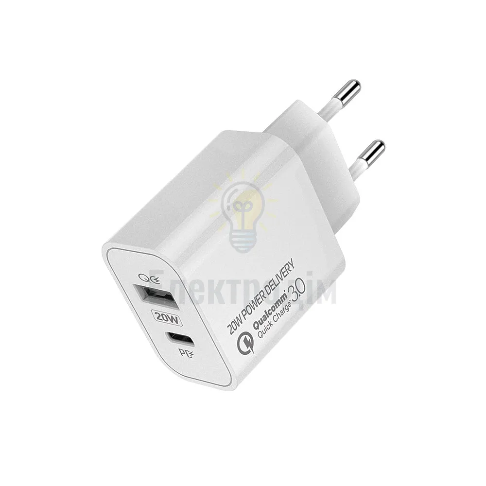 Зарядний пристрій мережевий USB/Type-C QC+PD 20W білий V2 ColorWay CW-CHS025QPD-WT  - фото 2