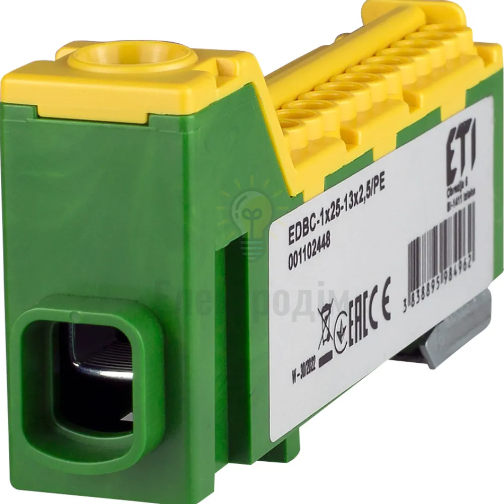 Блок розподільчий EDBC-1x25-13x2,5/PE (63A, 1000V AC/1500V DC, IN: 1x25, OUT: 13x2,5;  жовт.-зел.) 1102448 