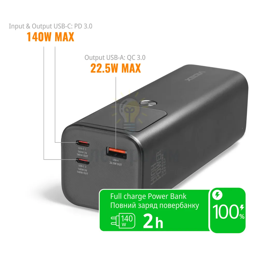 Повербанк 30000mAh VIDEX VPB-316 162W PD140W +Display VPB-316-G  - фото 3