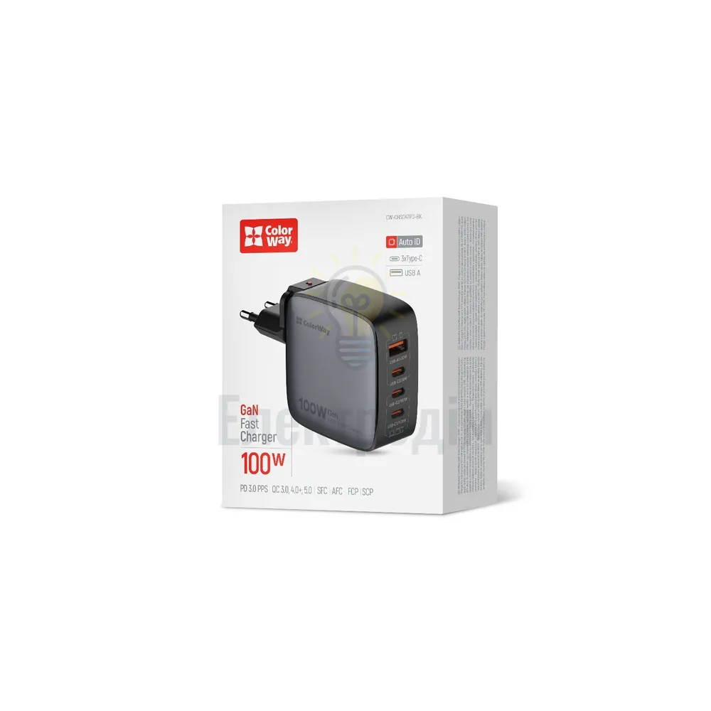 Зарядний пристрій мережевий USB/3Type-C PD 100W чорний GaN ColorWay CW-CHS047PD-BK  - фото 3