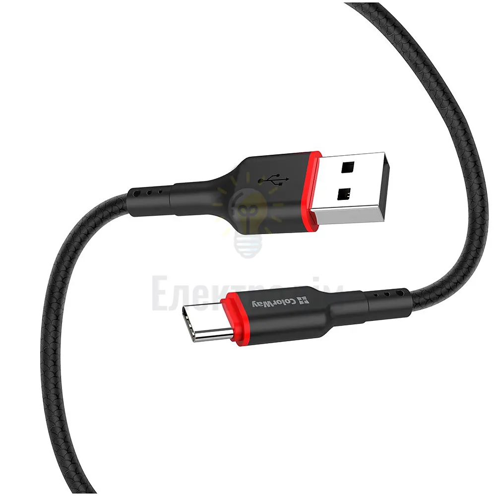 Кабель Colorway USB - Type-C (nylon - red head) 2.4А 1м чорний CW-CBUC064-BK  - фото 2