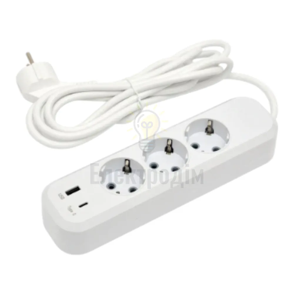 Подовжувач LUXEL 3 гнізда 3М подовжувач земля + USB+Type C 7163  - фото 2