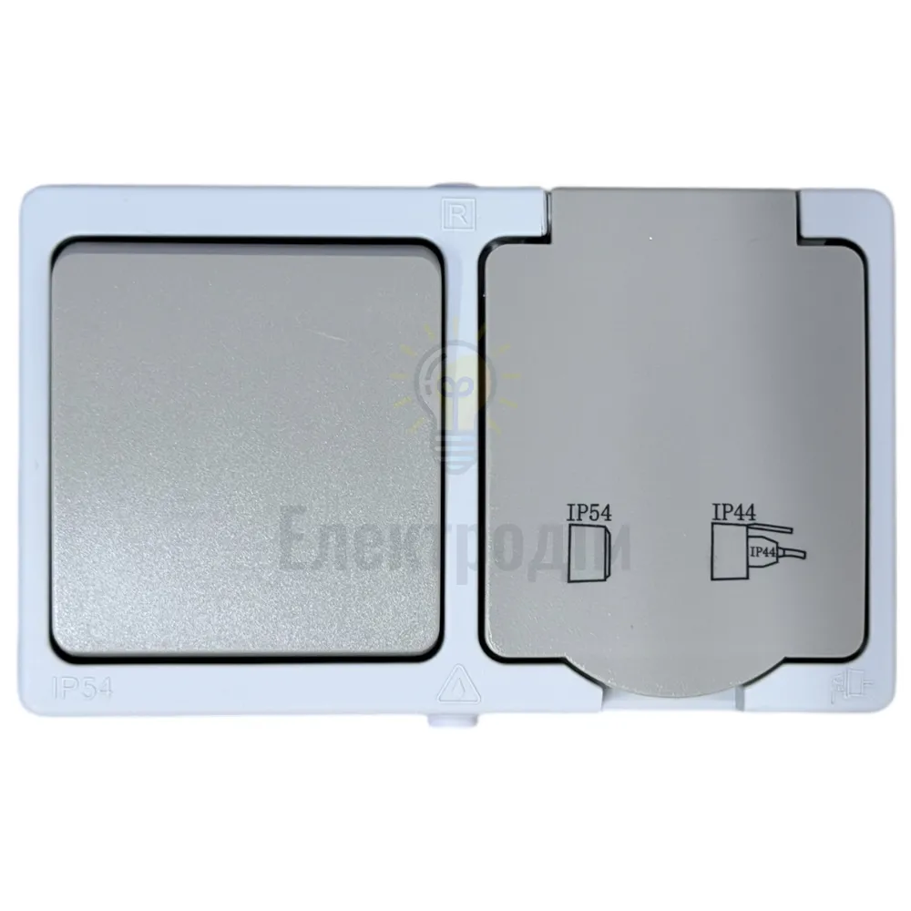 ERV221-WG блок розетка із заземленням 16А + вимикач 1-кл. 10А, сірий, IP54 Siena 80956  - фото 2