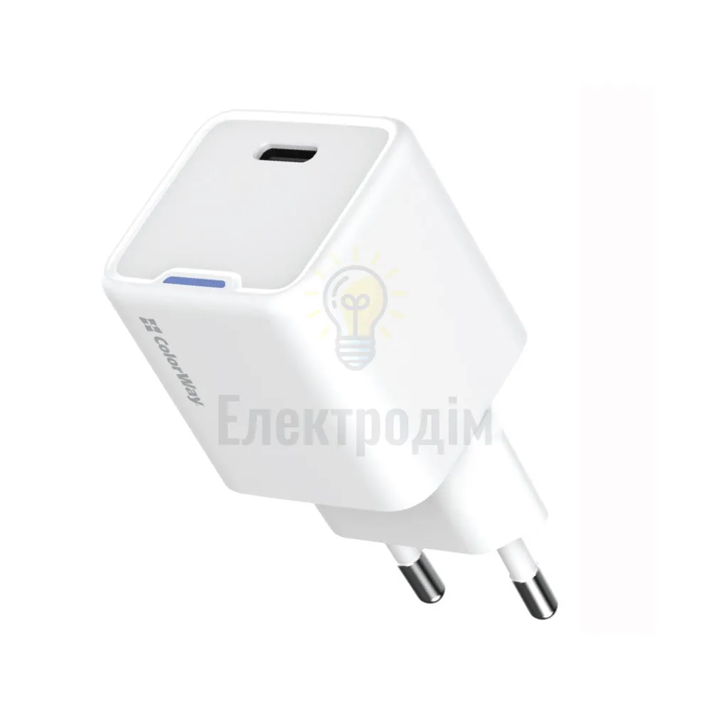 Мережевий зарядний пристрій ColorWay GaN Mini 30W PD Port PPS USB-C білий CW-CHS054PD-WT  - фото 5