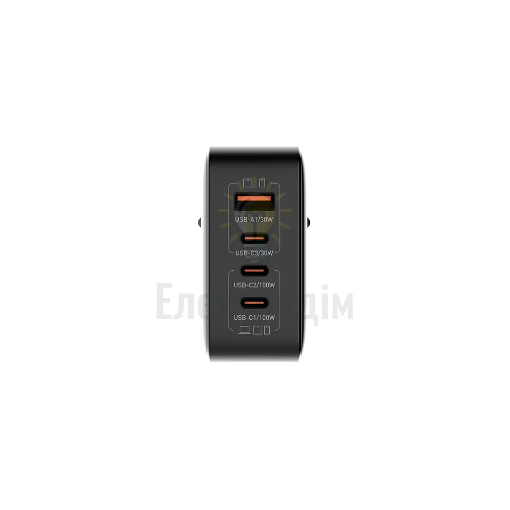 Зарядний пристрій мережевий USB/3Type-C PD 100W чорний GaN ColorWay CW-CHS047PD-BK  - фото 1