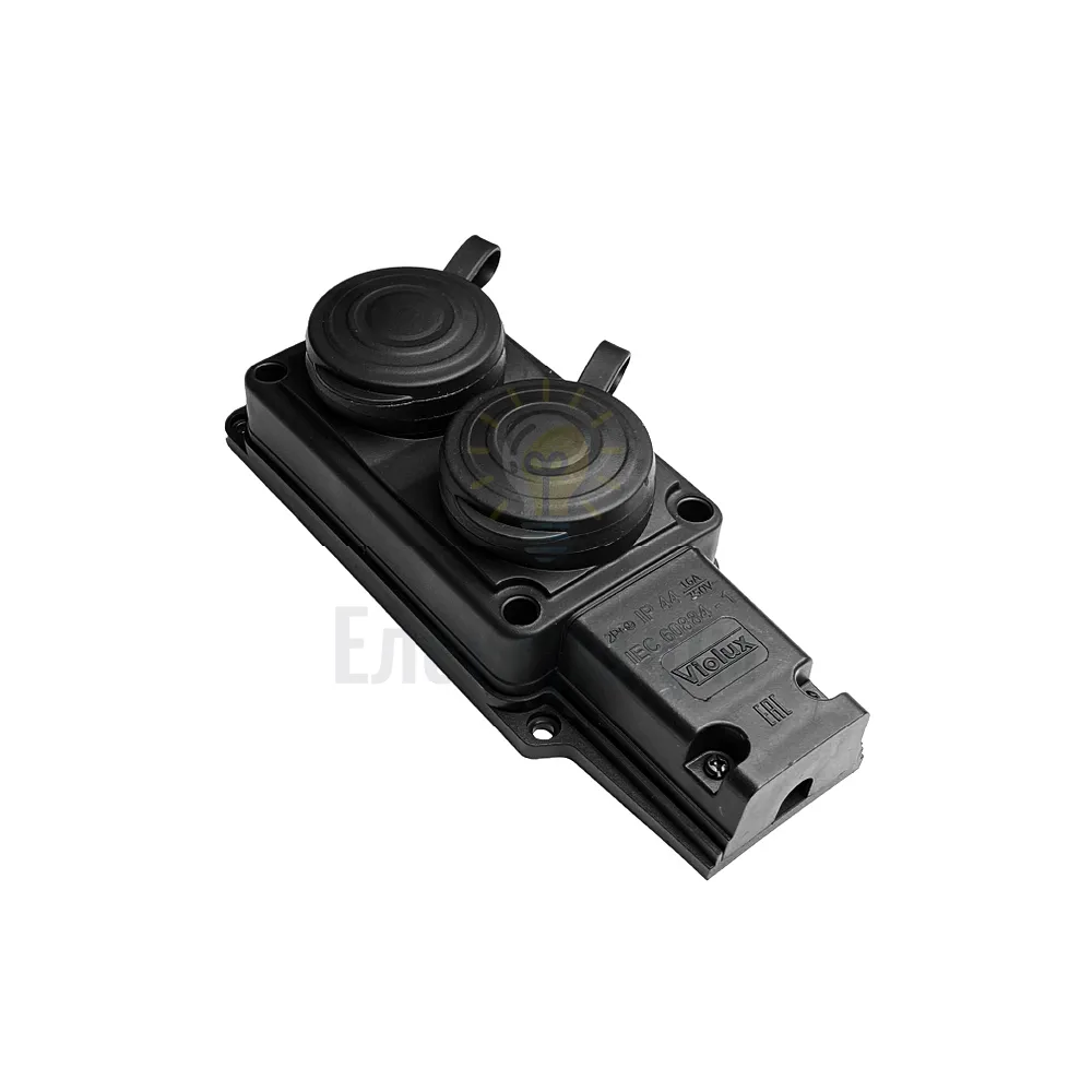 Колодка VIOLUX Розетка VIOLUX каучук 16А 2-на настінна з кришкою IP44 930650 