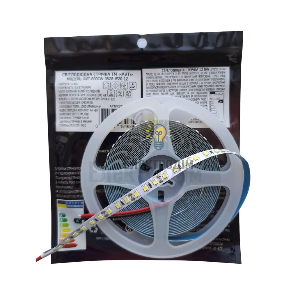 AVT 600CW3528-12 (10500K-11500K) 8mm Світлодіодна стрічка smd3528 - подвійна щільність 1018468  - фото 2