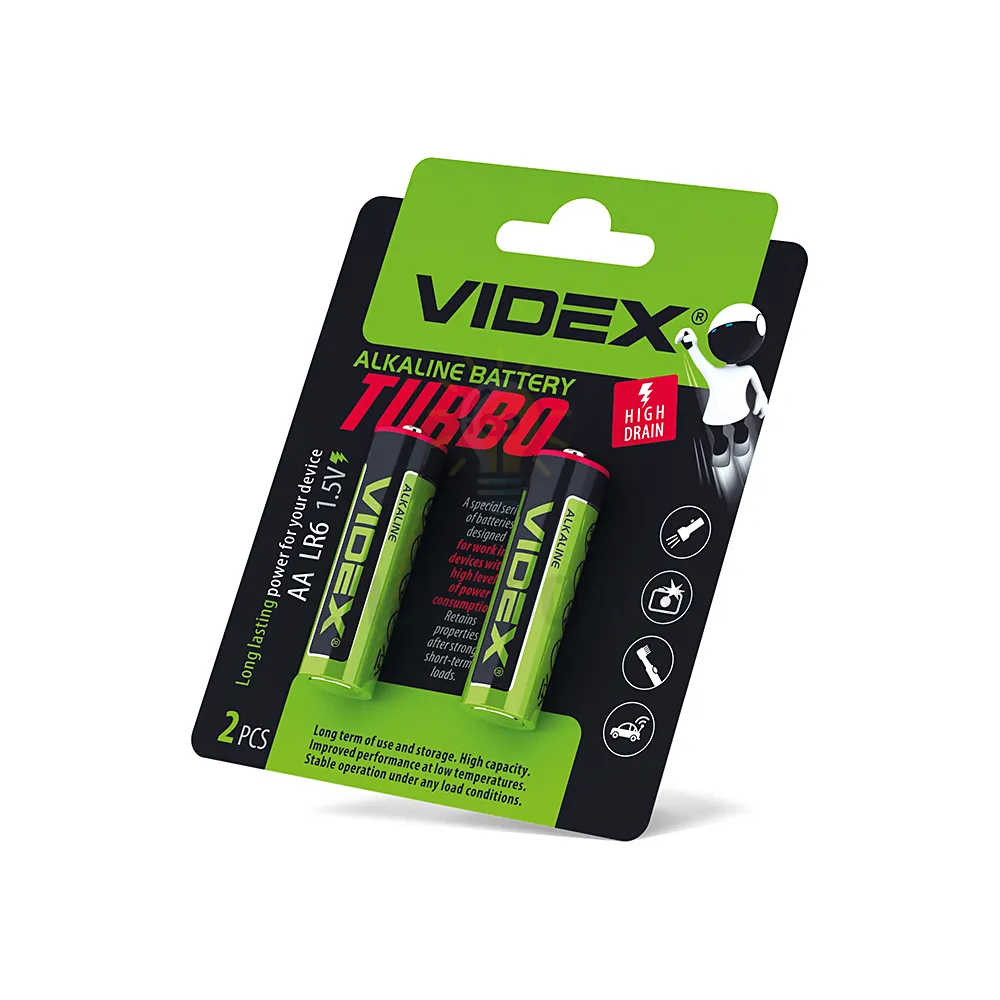 Батарейка Videx Батарейка лужна AA/LR6 (бл-2шт) Videx Turbo LR6T/AA 2B  - фото 1