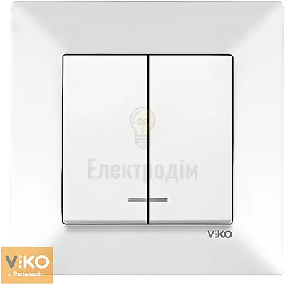 Вимикач 2-кл.  з підсвіткою Viko Meridian Білий 90970050-WH — купити в Електродім