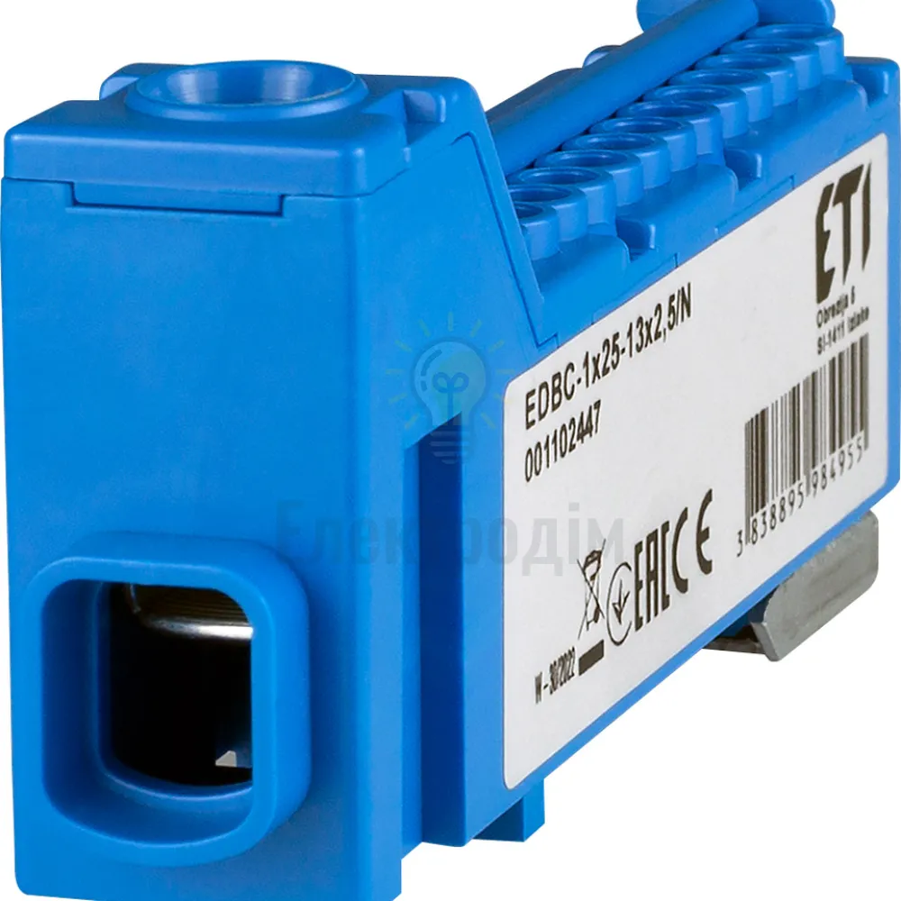 Блок розподільчий EDBC-1x25-13x2,5/N (63A, 1000V AC/1500V DC, IN: 1x25, OUT: 13x2,5;  синій)	  1102447 