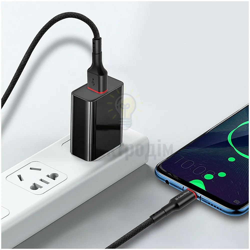 Кабель Colorway USB - Type-C (nylon - red head) 2.4А 1м чорний CW-CBUC064-BK  - фото 4