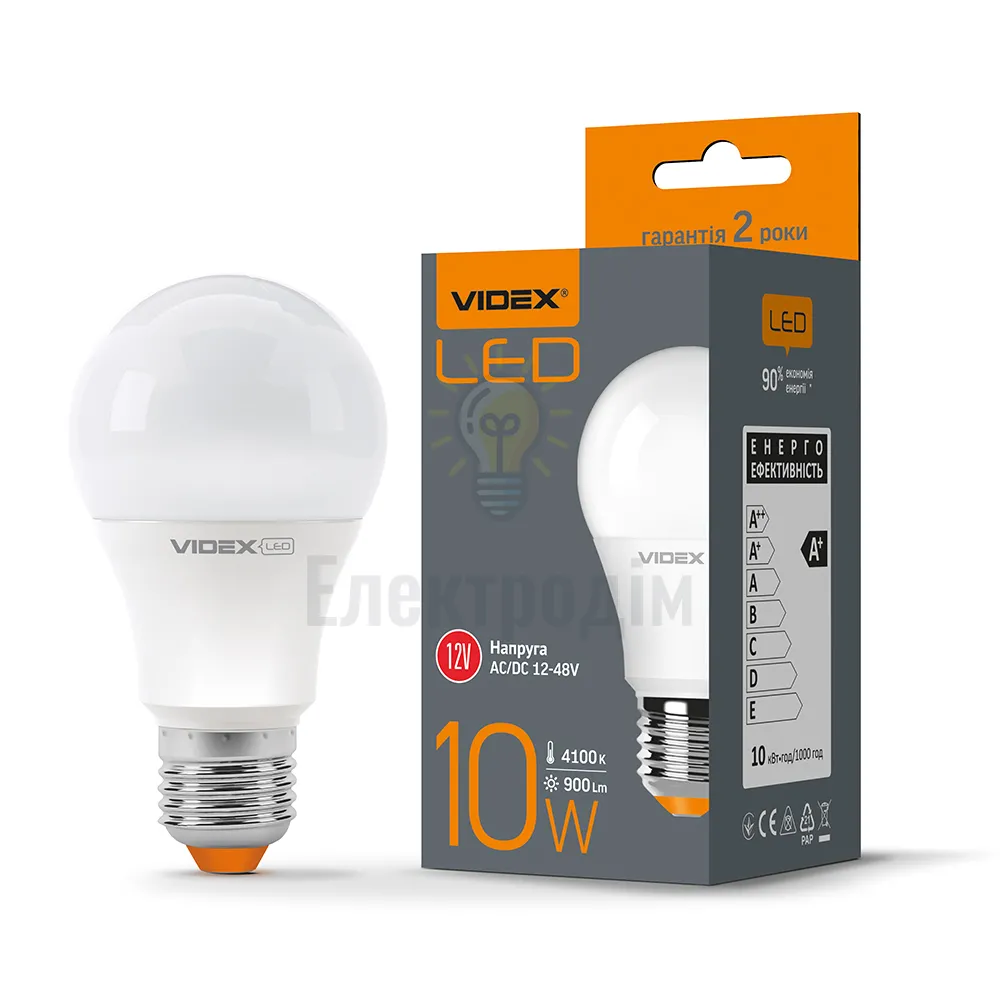 LED лампа VIDEX  A60e 10W E27 4100K 12-48V 