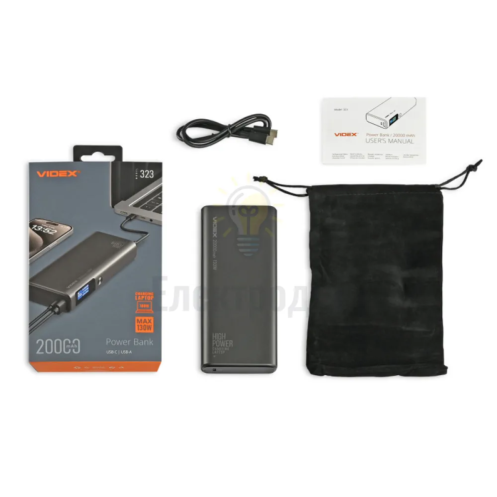 Повербанк 20000mAh VIDEX VPB-323 130W PD100W +Display VPB-323-B  - фото 4