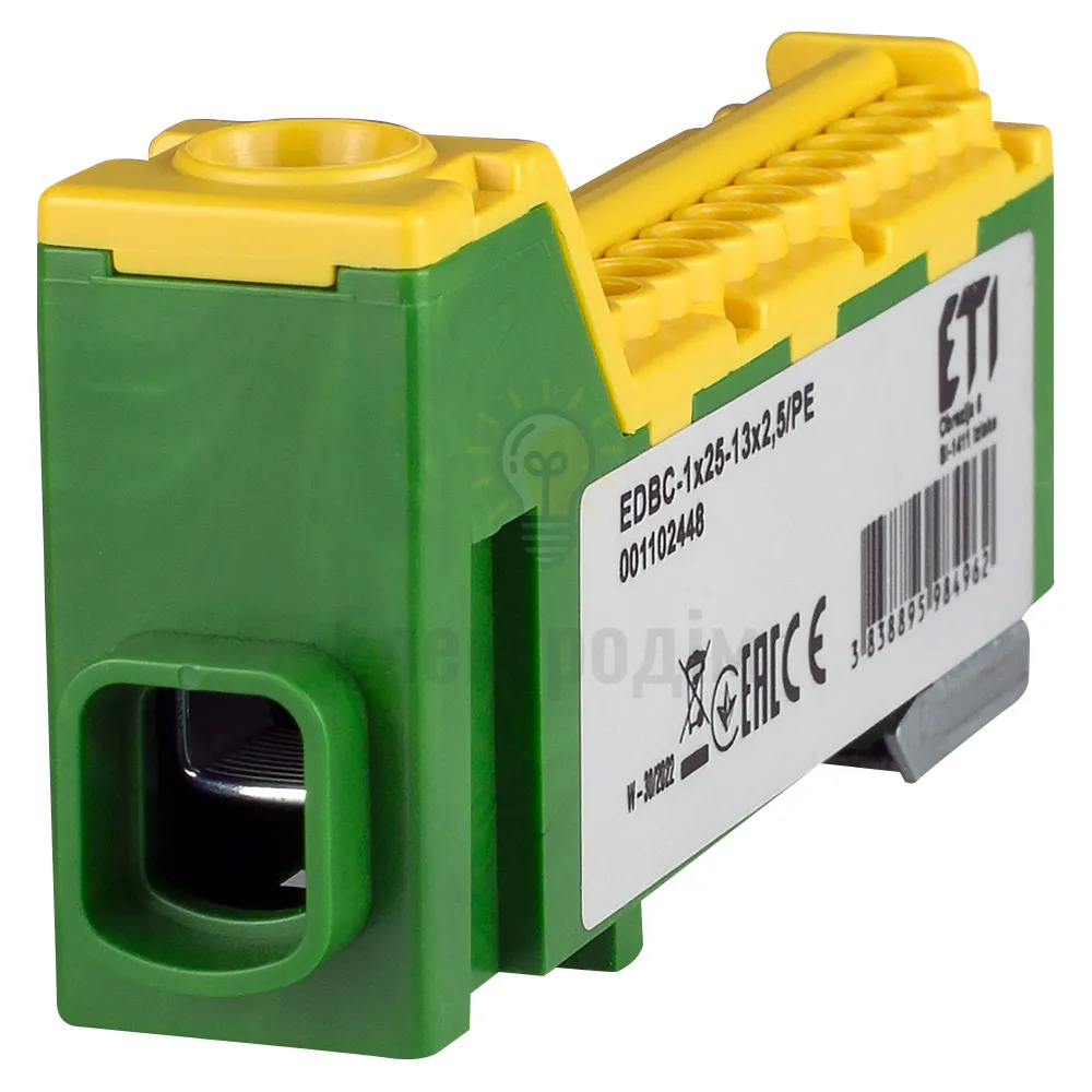 Блок розподільчий EDBC-1x25-13x2,5/PE (63A, 1000V AC/1500V DC, IN: 1x25, OUT: 13x2,5;  жовт.-зел.) 1102448 
