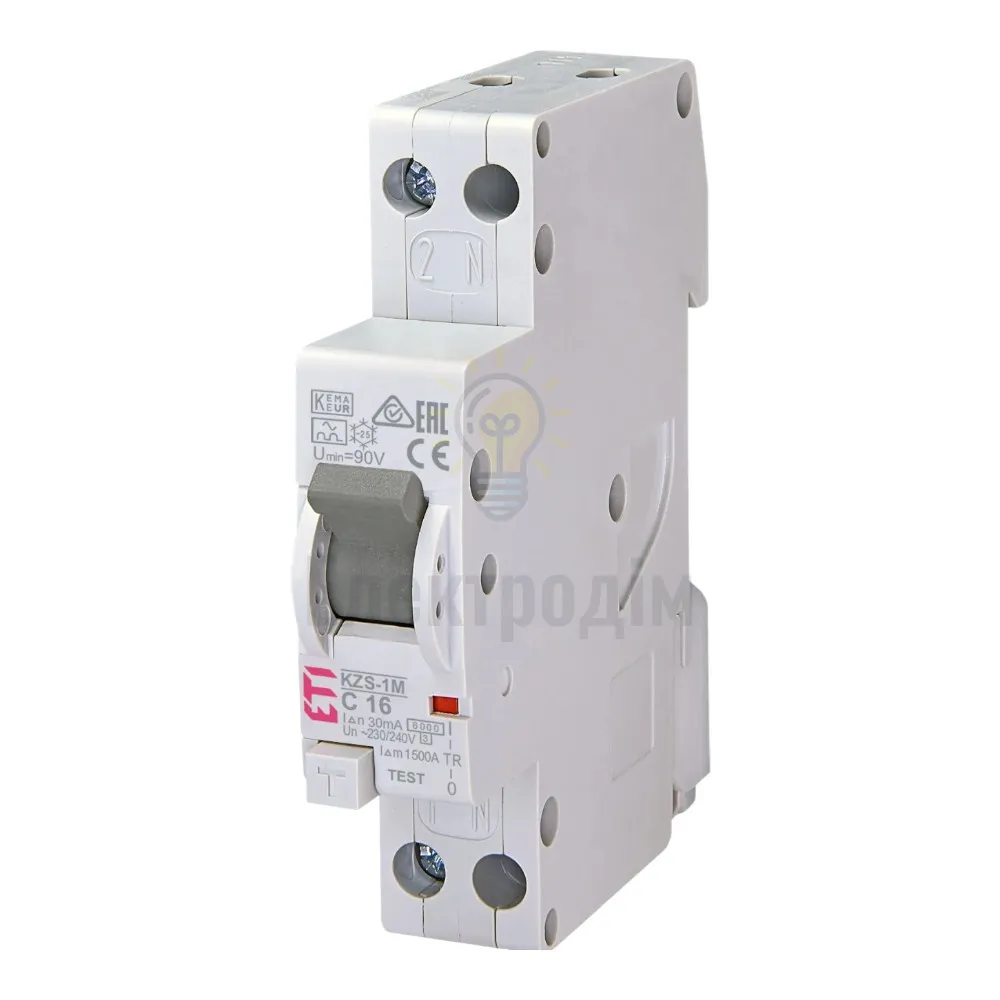 Диф. автоматичний вимикач KZS-1M UNI C 25/0,01 тип A (6kA) (універс. підключення) 2176016  - фото 1