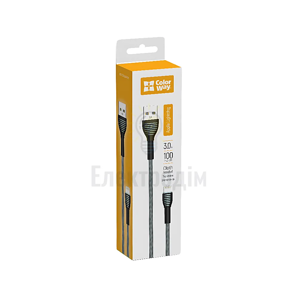 Кабель USB Lightning ColorWay CW-CBUL041-GR 3,0A 1м сірий CW-CBUL041-GR 