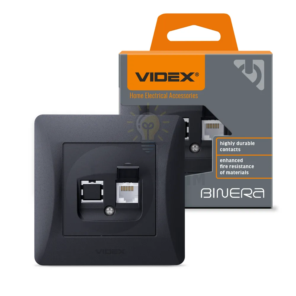 BINERA чорний графіт Розетка внутрішня 1-а CAT6 комп'ютерна Videx VF-BNSK1PC6-BG 