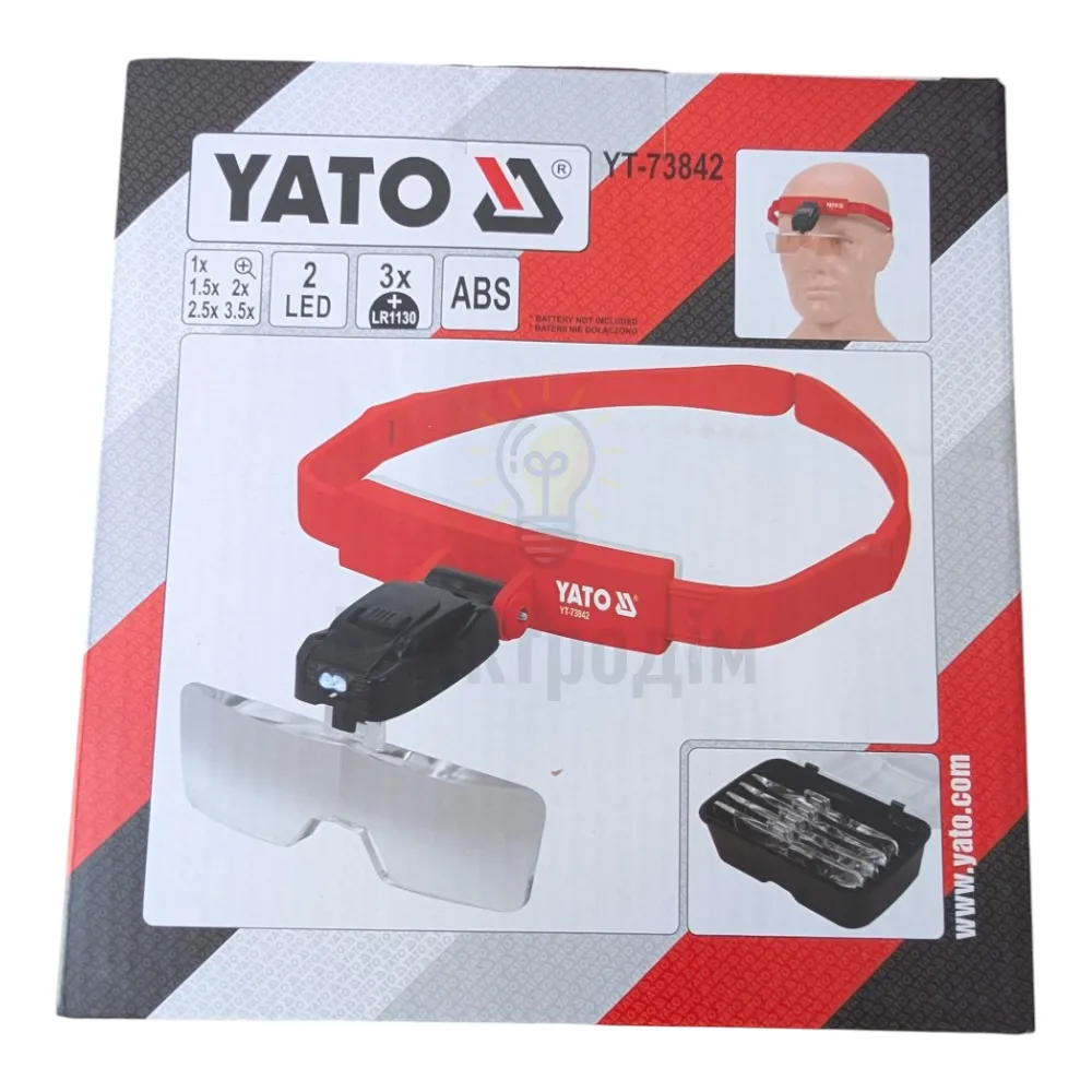 Лінза на голову з підсвіткою YATO: 2 LED, 5шт.з кратністю:1х, 1.5х, 2х, 2.5х, 3.5х YT-73842  - фото 1