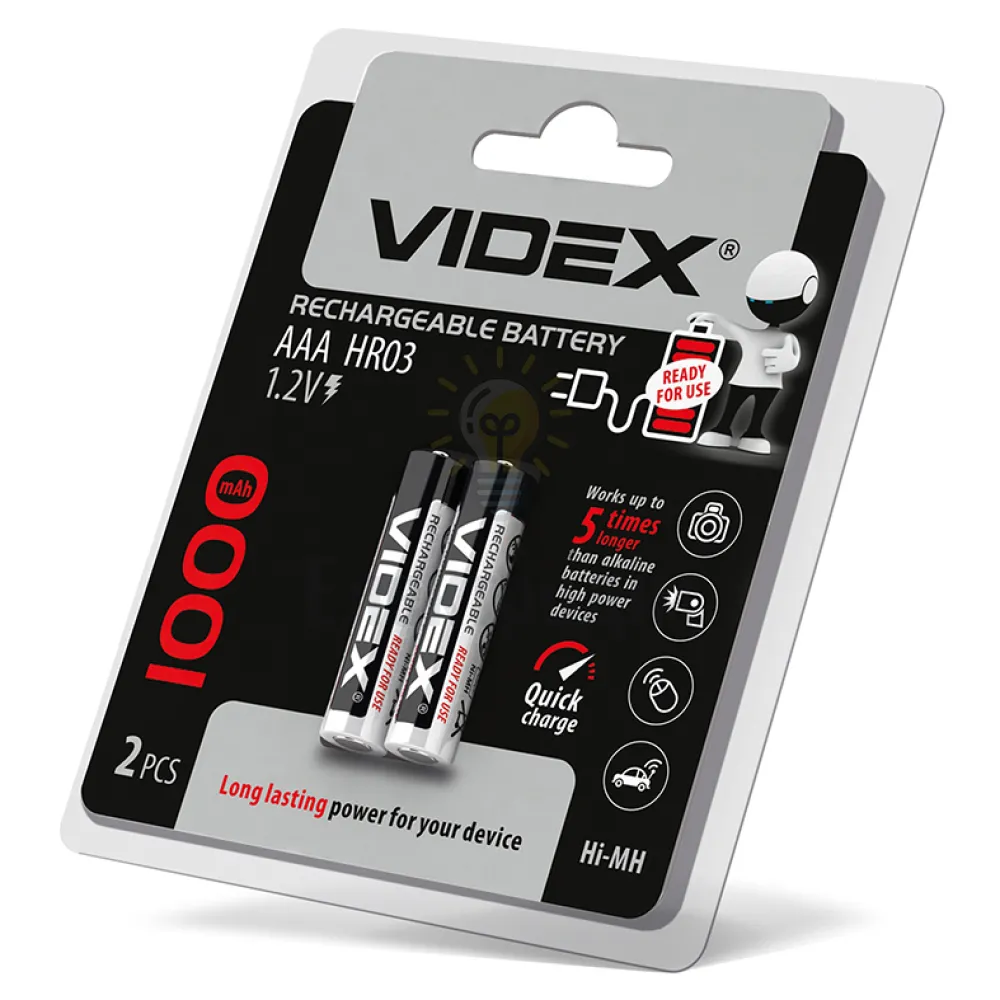 Акумулятори Videx HR03/AAA 1000mAh double blister/2шт HR03/1000/2DB  - фото 1