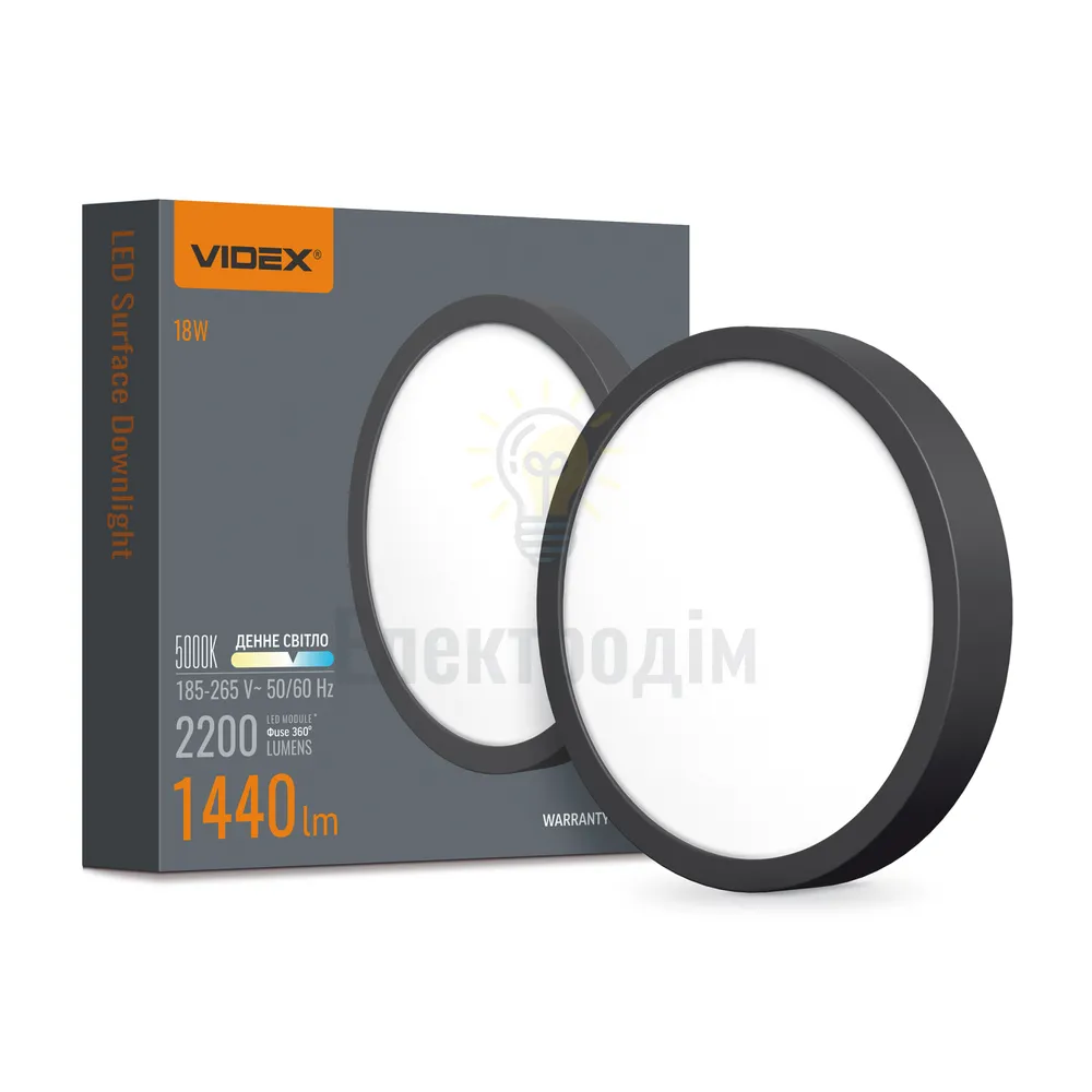 LED Світильник накладний круглий 18W 5000К 220V чорний VL-DLRS-185B Videx VL-DLRS-185B 