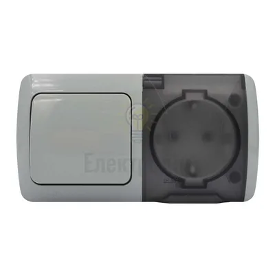 Вимикач EL-BI EVA 1-ий + Розетка з заземленням з кришкою світло-сірий IP54 (1/10/60) 554-011500-920 — купити в Електродім