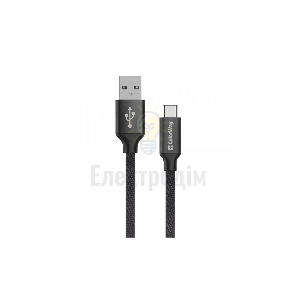 Кабель Colorway USB - Type-C (zinc alloy + led) 2.4А 1м чорний CW-CBUC035-BK  - фото 2