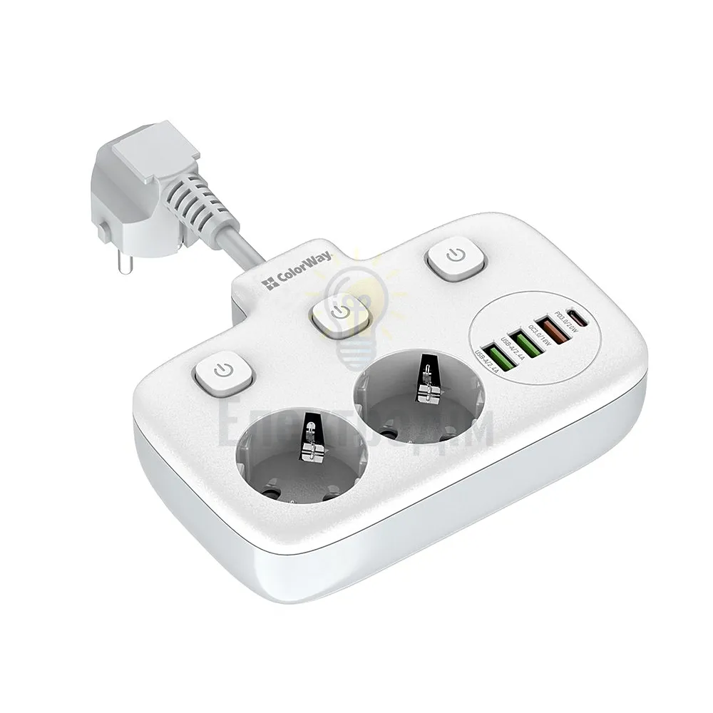Подовжувач ColorWay Фільтр мережевий 2 розетки/3USB-A/1Type-C CW-CHE24PDW ColorWay CW-CHE24PDW  - фото 4