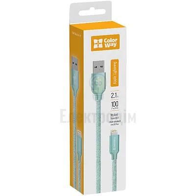 Кабель USB Lightning ColorWay 2,1А 1м м'ятний  CW-CBUL004-MT — купити в Електродім