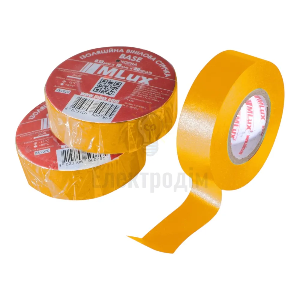 Ізоляційна стрічка Жовта ПВХ ізострічка MLux BASE (1 шт.) 98130  - фото 2