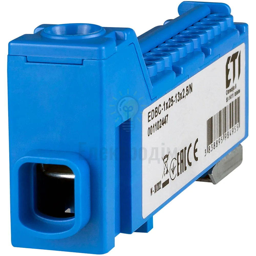 Блок розподільчий EDBC-1x25-13x2,5/N (63A, 1000V AC/1500V DC, IN: 1x25, OUT: 13x2,5;  синій)	  1102447 