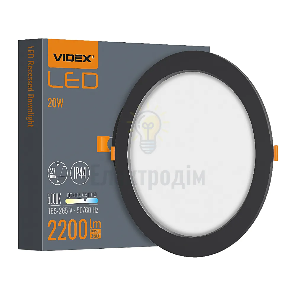 LED світильник Back вбудований круглий VIDEX 20W 5000K Black VL-DLBR-205B 