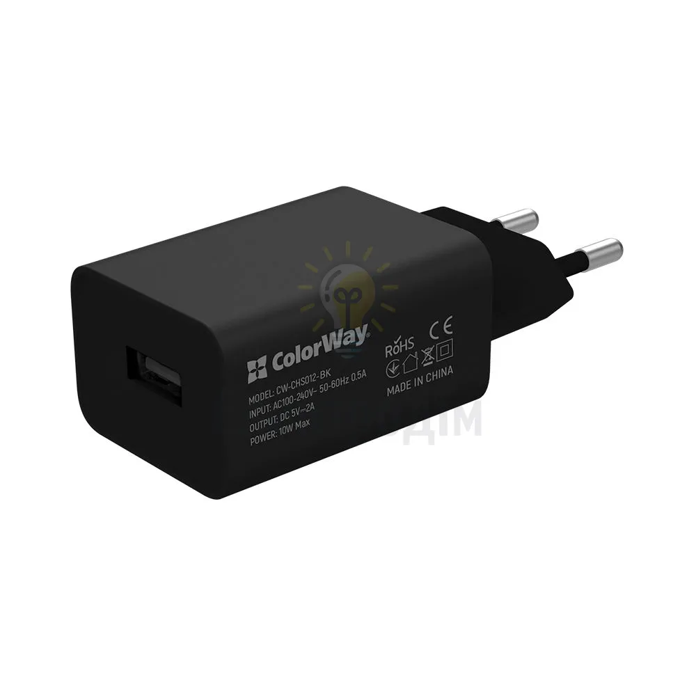 Зарядний пристрій мережевий USB + кабель Type-C 2,4A 10W чорний ColorWay CW-CHS012CC-BK CW-CHS012CC-BK  - фото 4