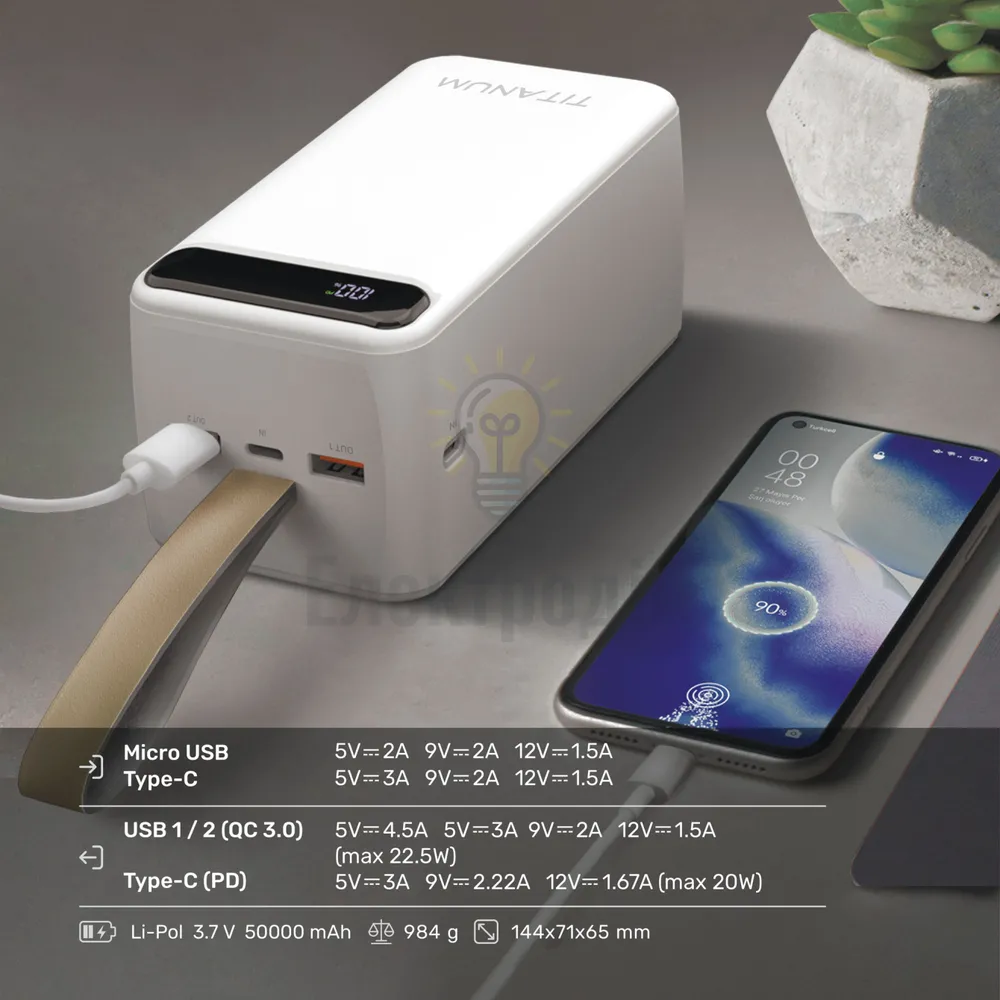TITANUM  50000mAh 22.5W White QC+PD білий TPB-741S-W  - фото 5