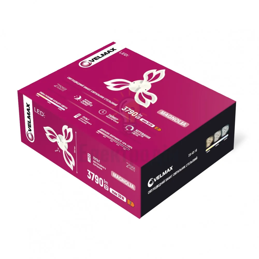 LED світильник VELMAX V-CL-MAGNOLIA-3Wh, max 39W, 3000K-6500K, пульт, блок живлення, білий, 230V 23-43-16  - фото 4