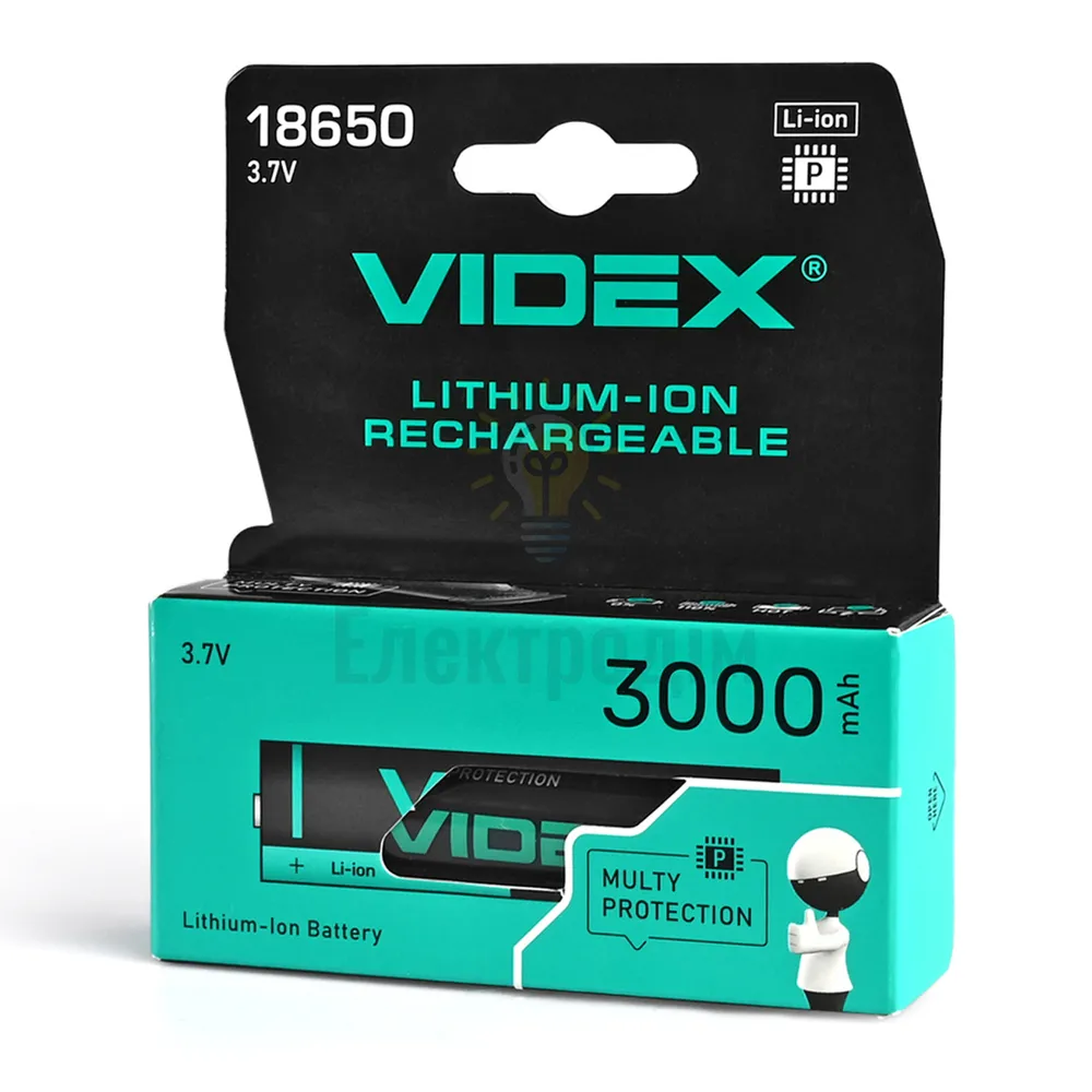 Акумулятор Videx літій-іонний 18650-P(захист) 3000mAh color box/1шт 18650/3000/1B 