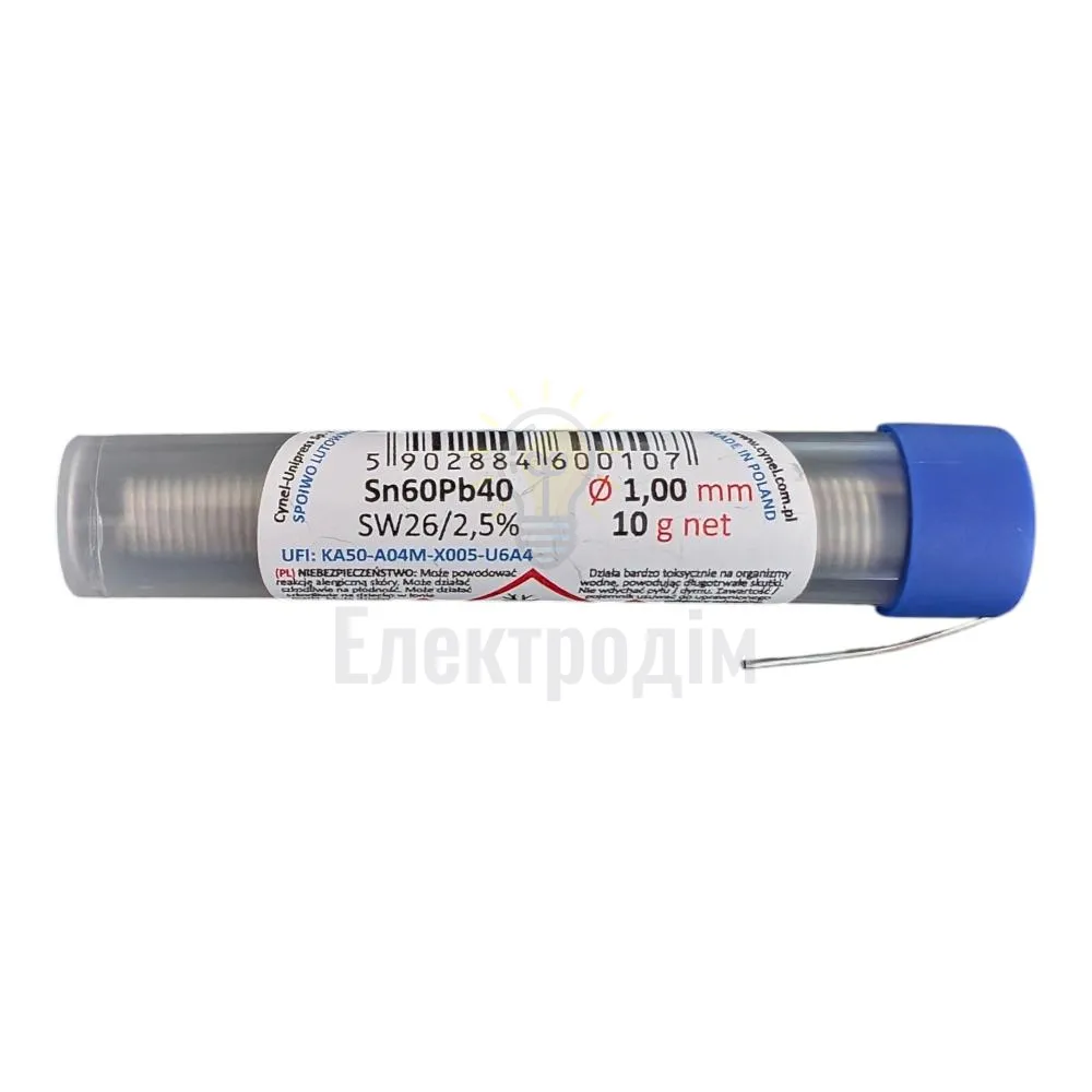 Дротяний припій, 1mm, 10g, з флюсом, свинцевий, CYNEL FIOLKA Sn60Pb40-SW26/2.5% Ø1.0, 10g 98052  - фото 2